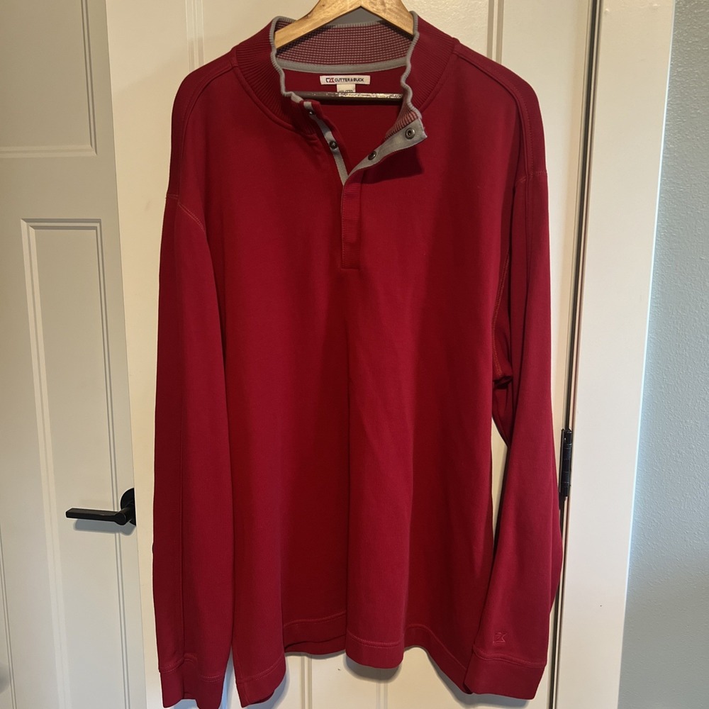 Cutter and Buck Quarter Zip Sweater 100% Supima‎ Cotton Red Men's Size Large